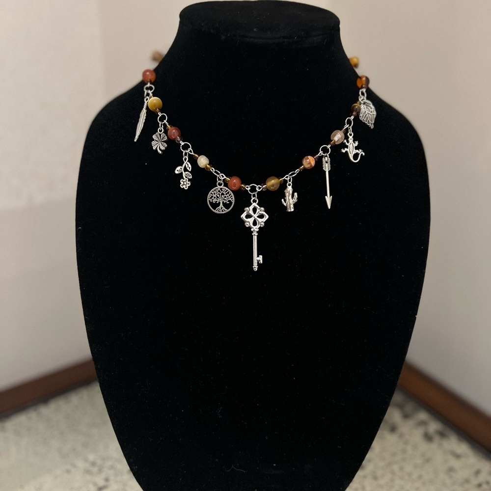 RANGO - Earthy Beaded Charm Necklace, Boho Statement Necklace
